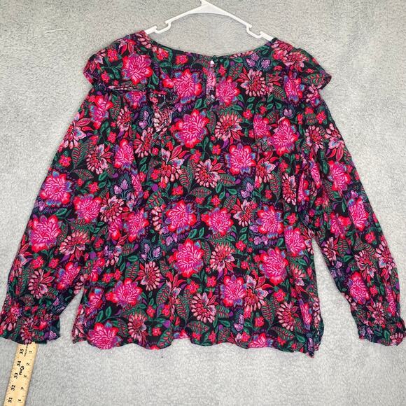 Terra & Sky womens 2X long sleeve pink blouse floral mulitcolor girly ruffle - Picture 8 of 11